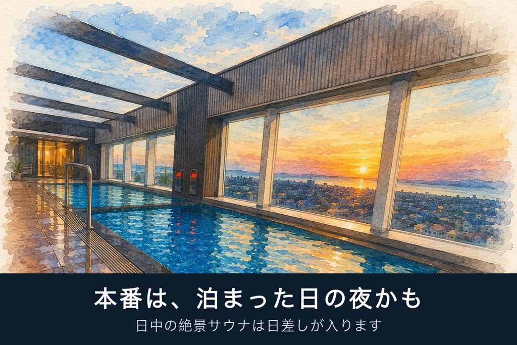 スパ・バルナージュ 夕日の見える絶景サウナ(イラスト)