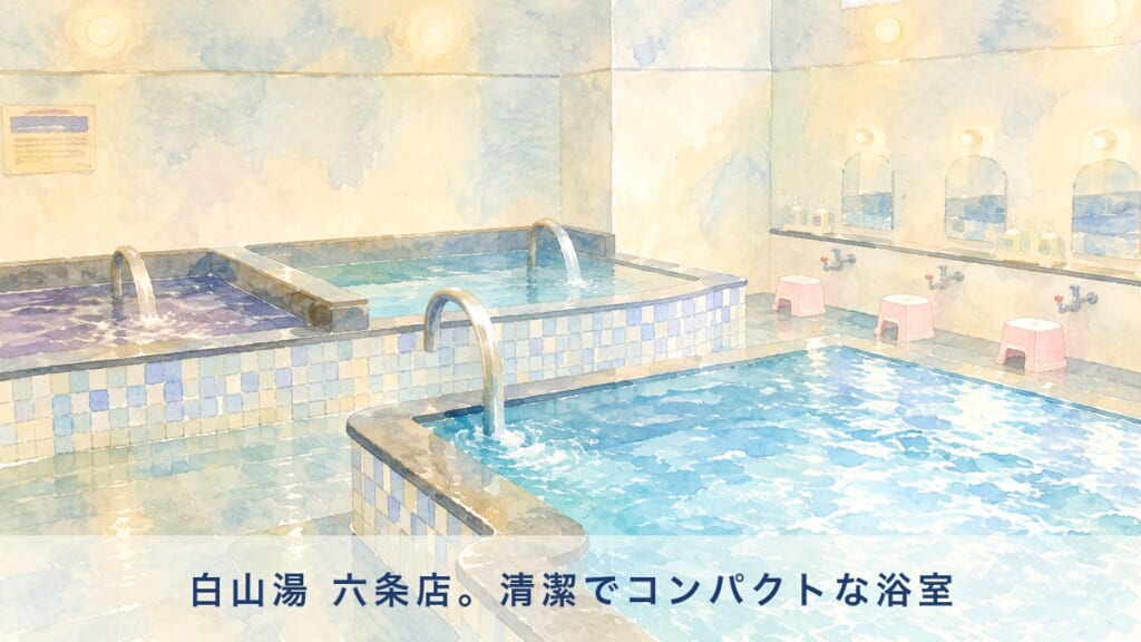 白山湯 六条店 浴室のイメージイラスト 水彩画