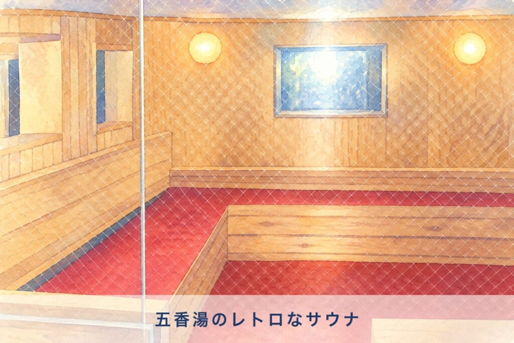 京都 五条 銭湯 五香湯 サウナのイメージイラスト 水彩画